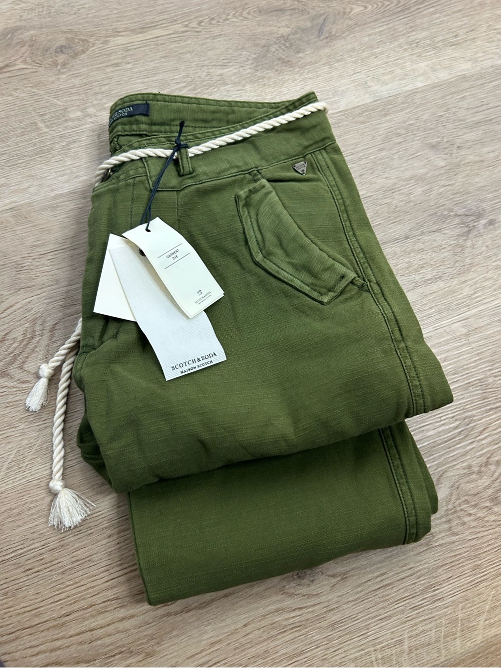 NWT Scotch & Soda 100% Cotton Army Green Straight Leg Utility Style Pant